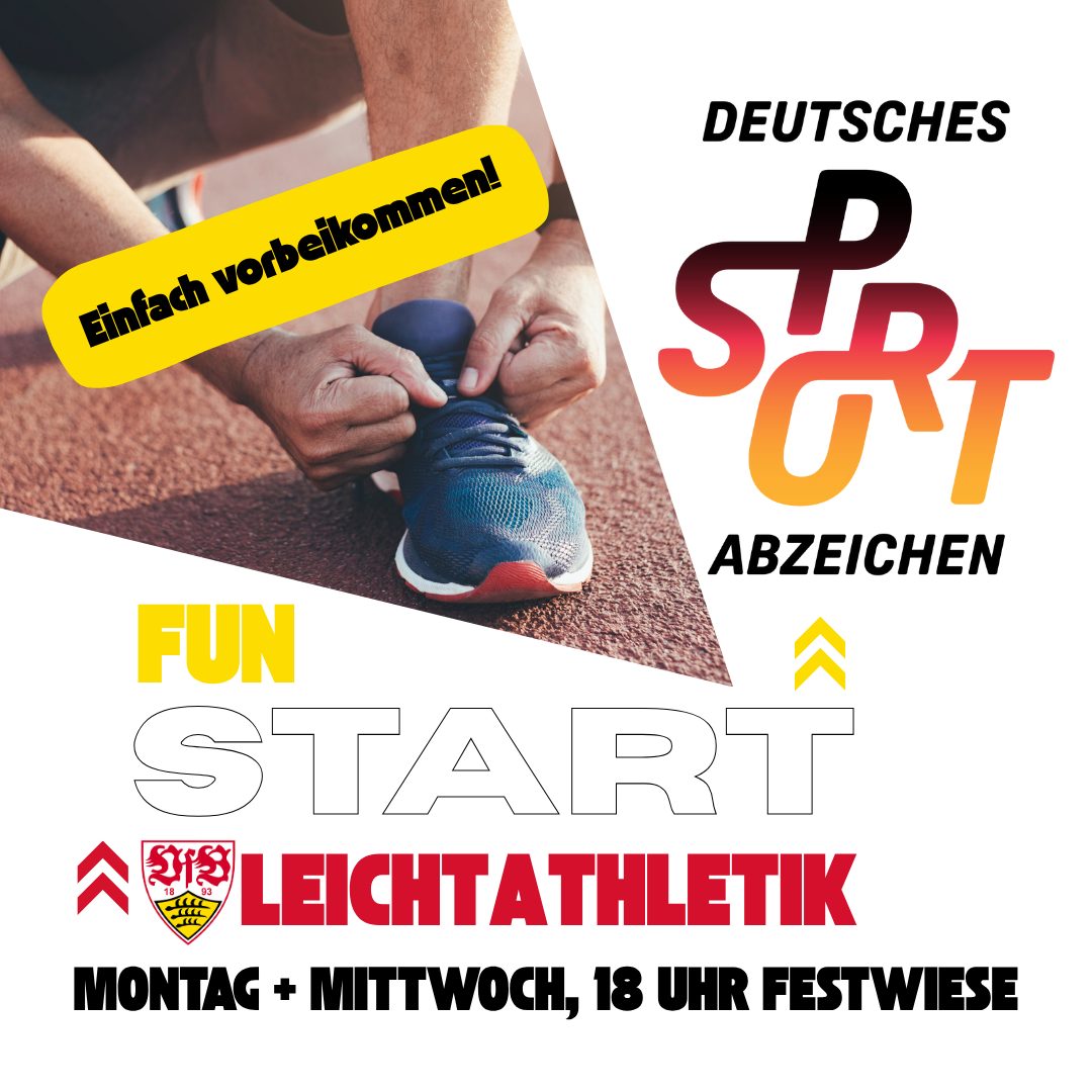 💪 Fit durch den Winter – mach mit in unserer neuen Breitensportgruppe! ❄️

Unsere Leichtathletik-Breitensportgruppe ist am 1. Oktober gestartet – und wartet jetzt auf DICH! 🙌
Egal, ob du einfach fit bleiben, Leichtathletik ausprobieren oder das Deutsche Sportabzeichen ins Auge fassen möchtest: Hier bist du richtig.

Ja, im Winter ist’s manchmal frisch draußen 🥶 – aber genau jetzt legen wir die Basis! Ausdauer, Kraft und Bewegung an der frischen Luft tun Körper und Kopf richtig gut. 💨

Du brauchst keine Vorkenntnisse – einfach vorbeikommen und mitmachen! 👟 Am besten gleich heute!!!

📍 Wann: montags & mittwochs, 18:00 Uhr
📍 Wo: Stadion Festwiese
🌦️ Training draußen, auch im Winter

Gemeinsam macht’s mehr Spaß – also: Zieh dich warm an und sei dabei!
👉 Mehr Infos auf unserer Website www.vfb-leichtathletik.de